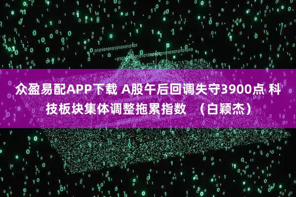 众盈易配APP下载 A股午后回调失守3900点 科技板块集体调整拖累指数  （白颖杰）