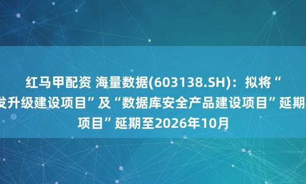 红马甲配资 海量数据(603138.SH)：拟将“数据库技术研发升级建设项目”及“数据库安全产品建设项目”延期至2026年10月